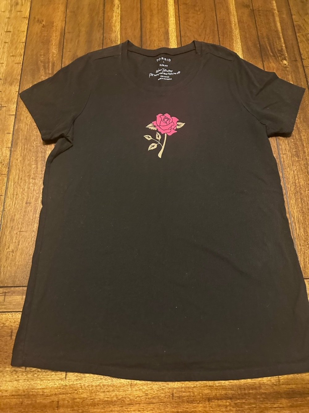torrid Black Short Sleeve Tee with Pink Rose Graphic